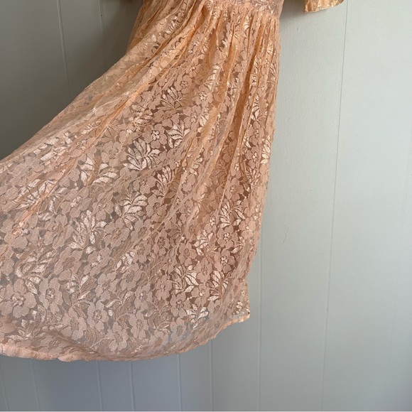 Vintage 90s Passports Pier 1 Pink Lace Midi Dress Medium Cottagecore Dainty - Picture 6 of 15